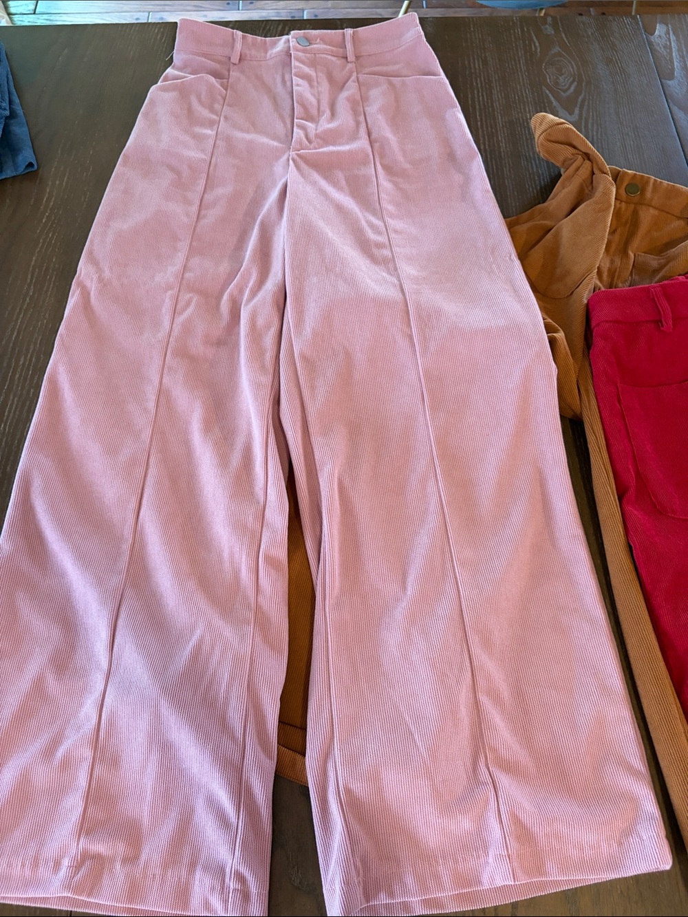 Women’s Corduroy Wide-Leg Pants - Pink, Red, Blue, Tan BUNDLE OF FOUR - Picture 9 of 12